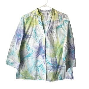 Alfred dunner Floral Watercolor Womens Blouse Shirt  12 button up 3/4 sleeves